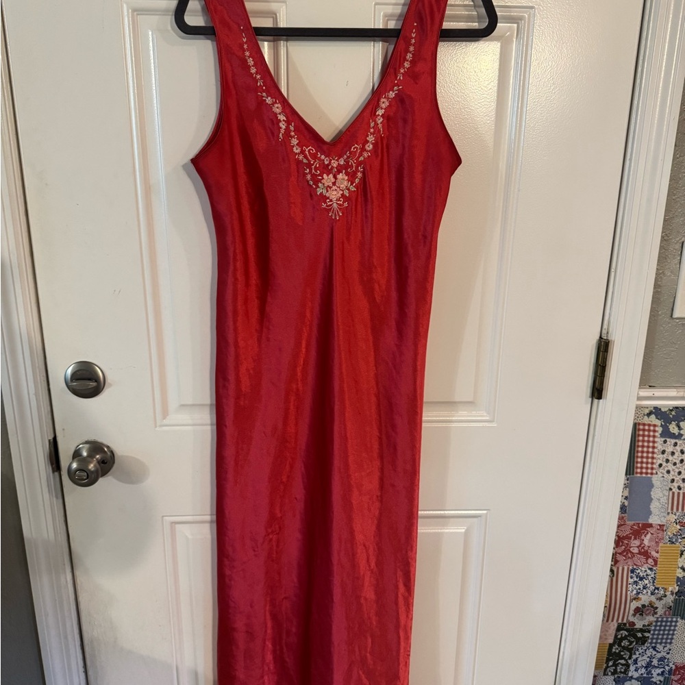 Vintage Oscar de la Renta Red Slip Dress with Floral Details